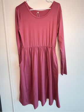 Mauve Long Sleeve Dress with Pockets Womens Large Flowy Casual